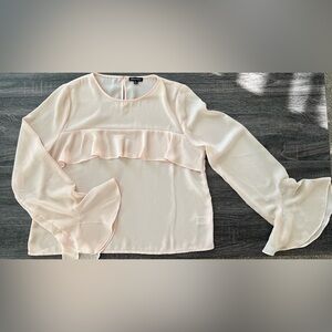 Baby Pink Ruffle Cropped Blouse with Flared Sleeves | Size XL